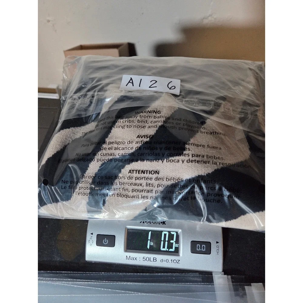 Zebra Print Crewneck Sweater Black Beige Animal Print Knit Top Small - Picture 8 of 8